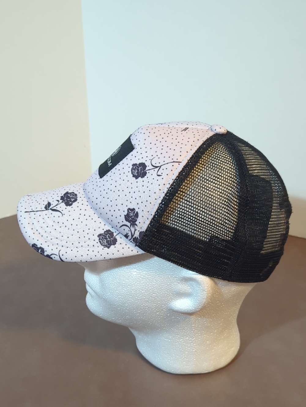 Volcom Polka Dot Black Rose Women's Trucker Style Hat Cap Adjustable Genuine - Picture 2 of 9